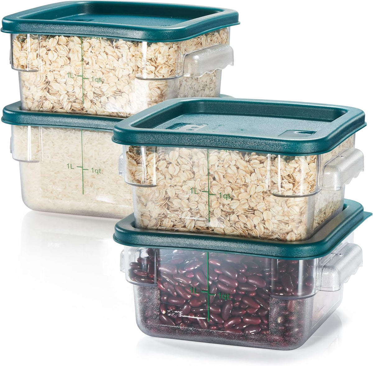 CURTA 4 Pack Food Storage Container with Green Lid - NSF Listed Commercial Grade in 2.0 Qt