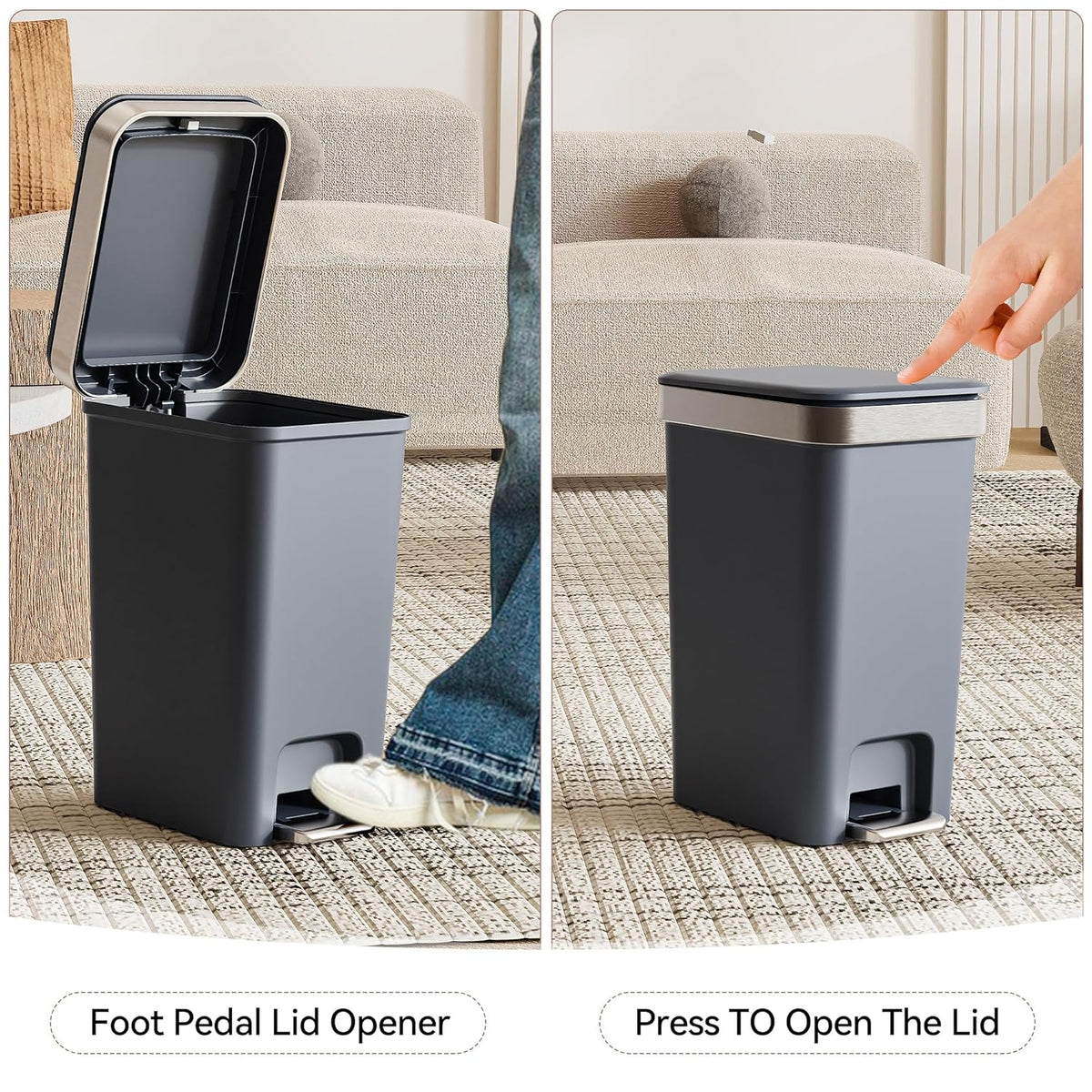 Small Bathroom Trash Can with Lid Soft Close, 10 Liter/2.6 Gallon Slim Garbage Can-Metal Step and