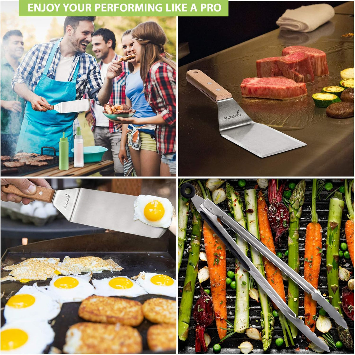 Metal Spatula Set of 6 - Griddle Accessories kit - Grill Flat Spatula Pancake Flipper Hamburger