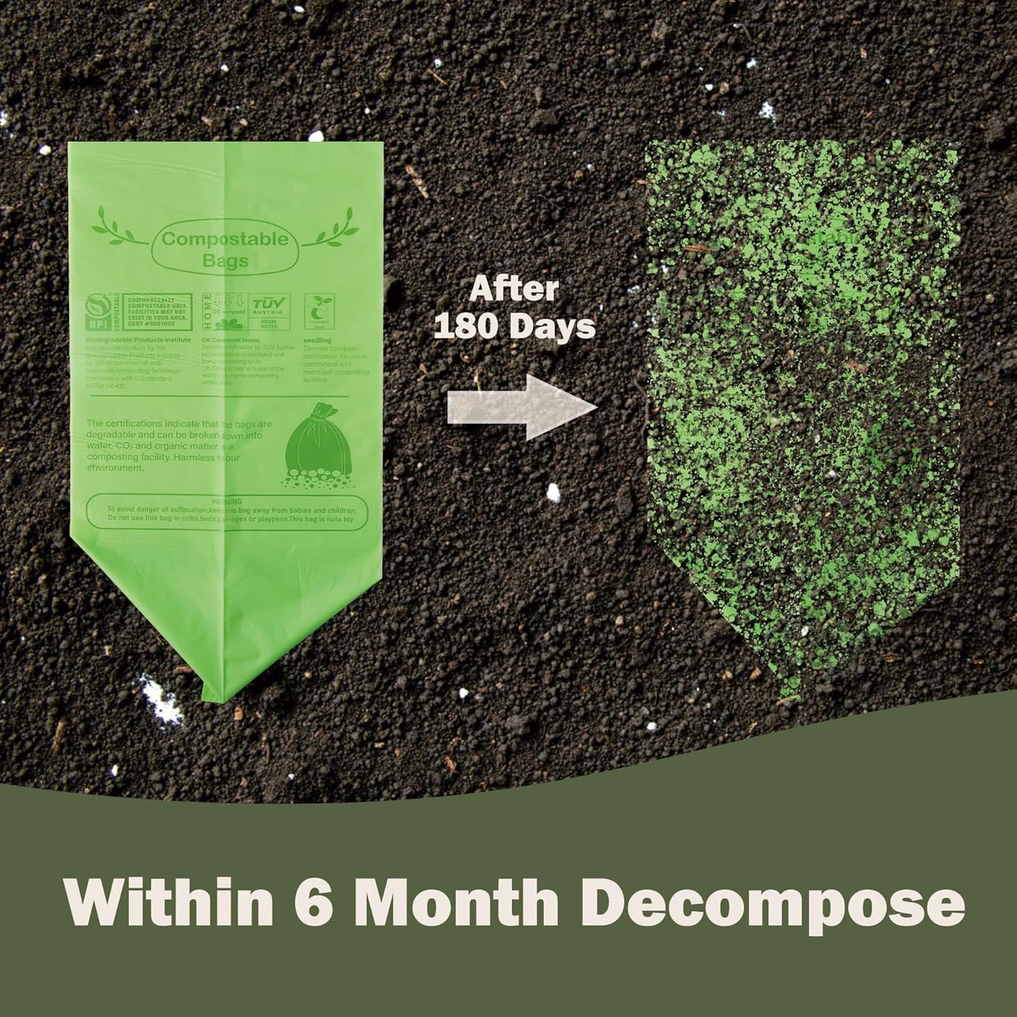 Compost Bags 33 Gallon 125 Liter Extra Thick 1.2 Mils Compostable Food Scrap Waste Bags with US BPI