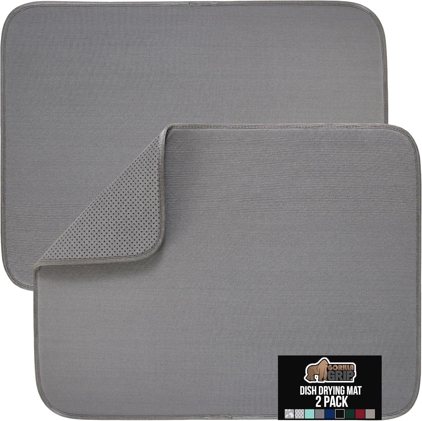 GORILLA GRIP Ultra Water Absorbent Microfiber Dish Drying Mat, 18x24, Quick Dry Thick Mesh, Slip