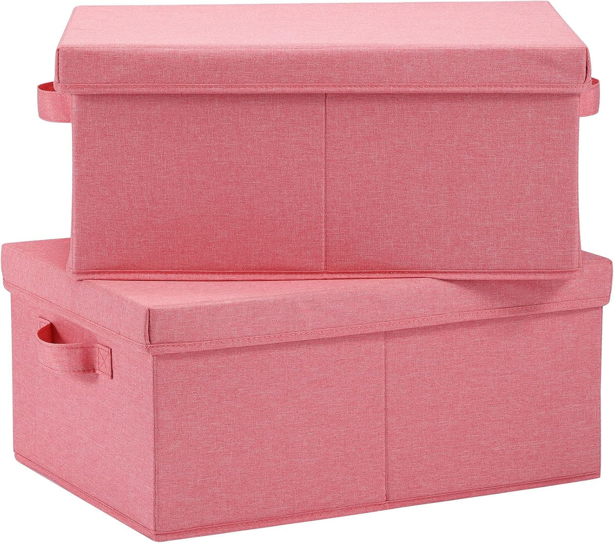 HOONEX Linen Foldable Storage Bins with Lids, 2 Pack, Storage Boxes with Carrying Handles and
