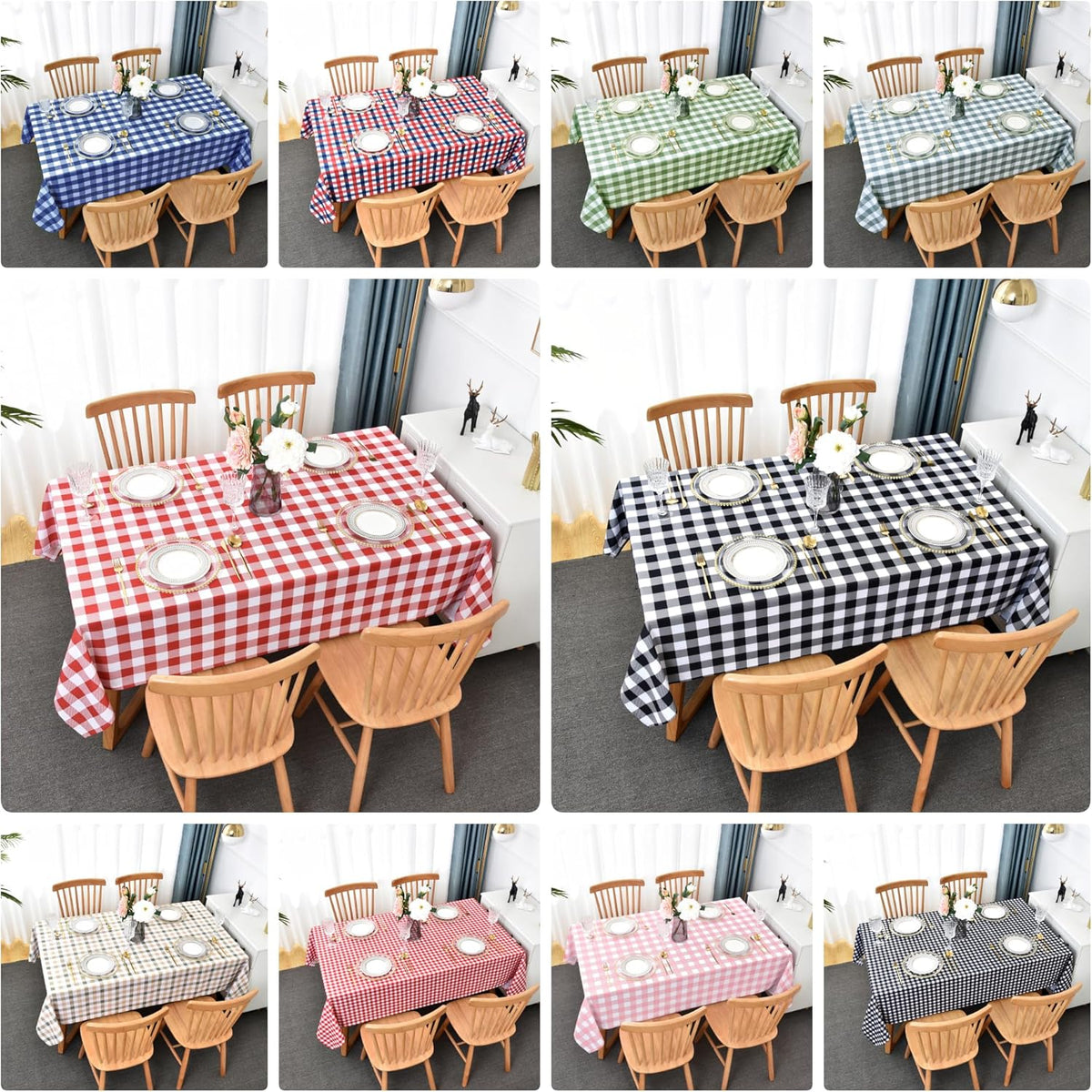 Waterproof Plaid Tablecloth Fabric - Round 25 Inch Classic Gingham Checker Table Cloth for