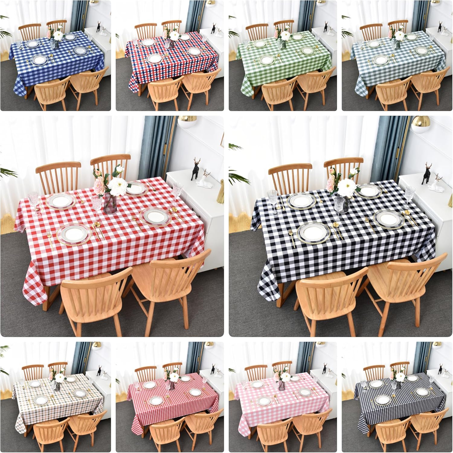 Classic Gingham Buffalo Tablecloth Fabric - Oblong 58x144 Inch Water Proof Checkered Table Cloth