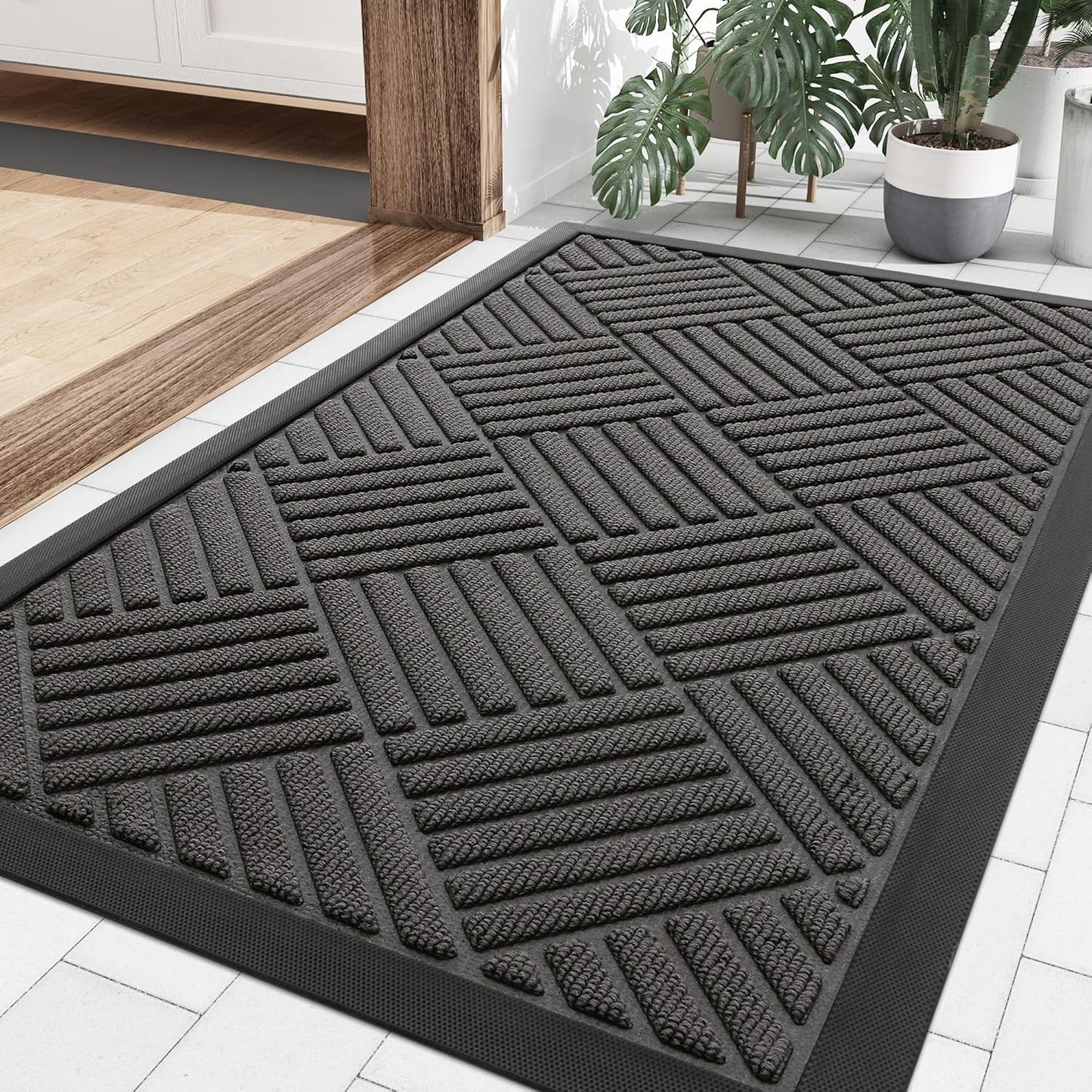 Smiry Front Door Mat Outside Entrance, Heavy Duty Outdoor Indoor Natural Rubber Doormat, Non Slip