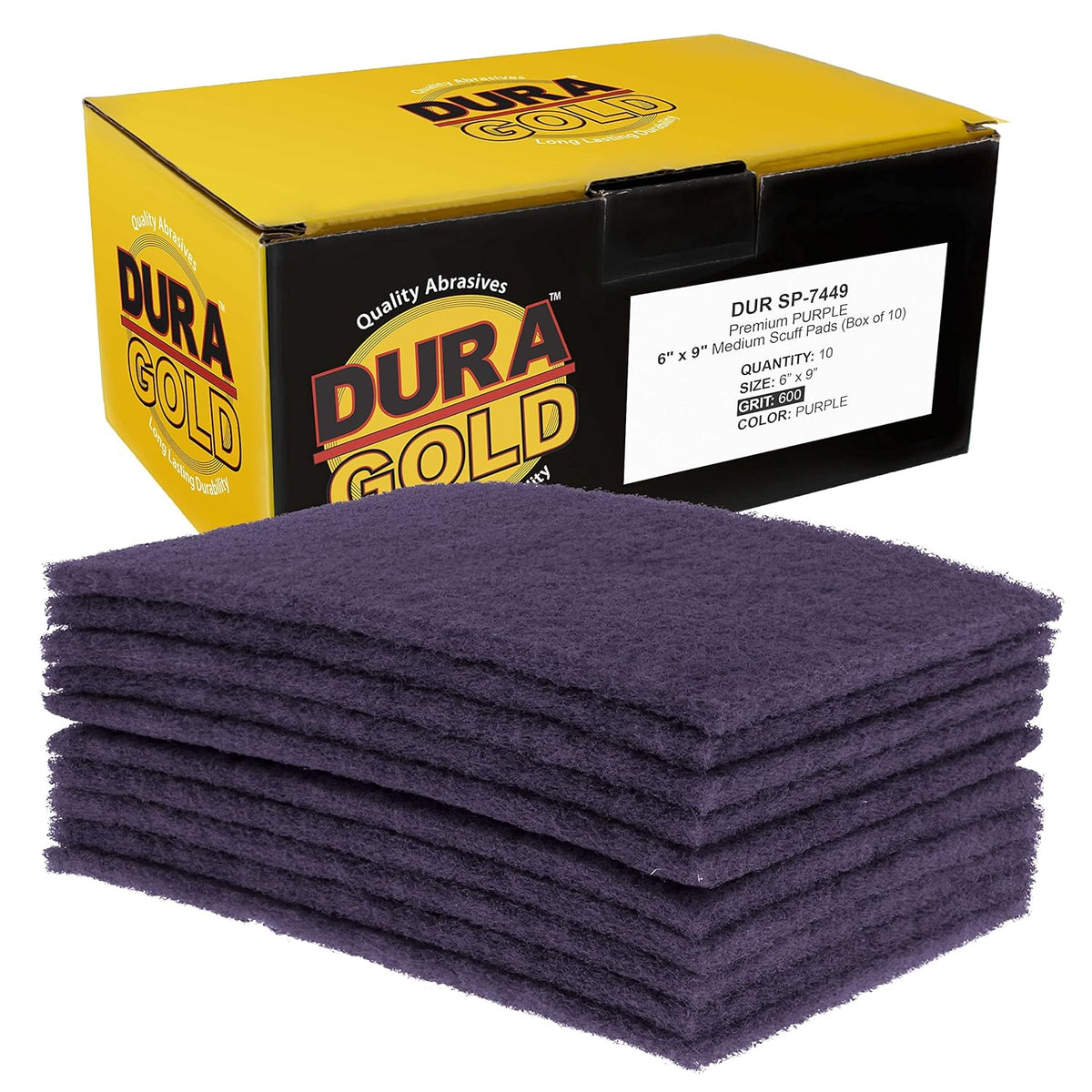Dura-Gold Premium 6" x 9" Purple Medium Fine 600 Grit General Purpose Scuff Pads, Box of 10