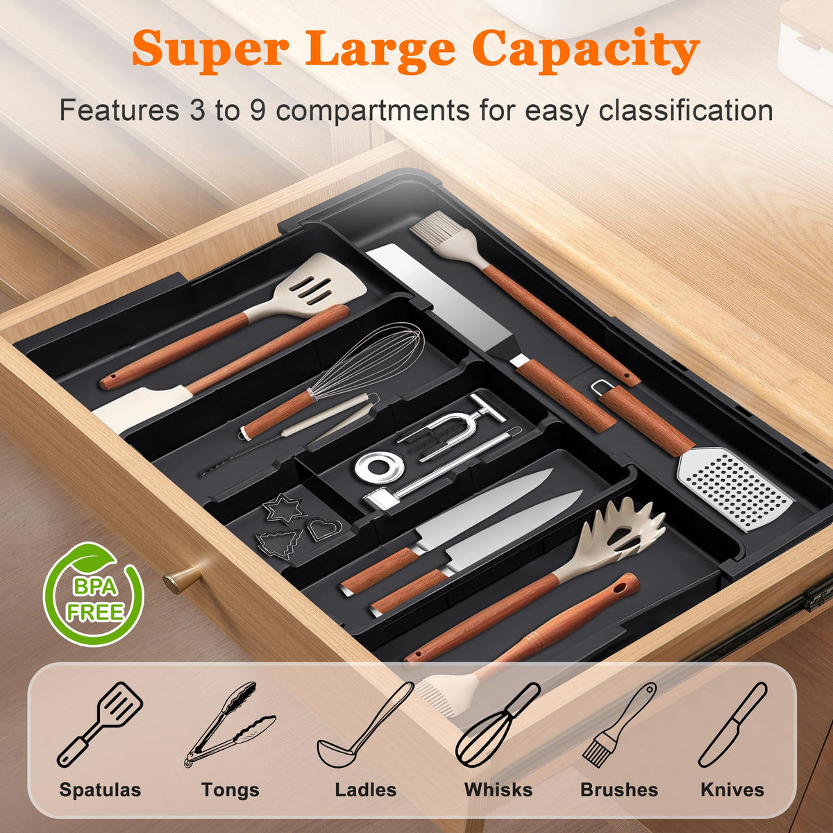 Spaclear Large Utensil Drawer Organizer Expandable Silverware Organizer for Kitchen – view 3