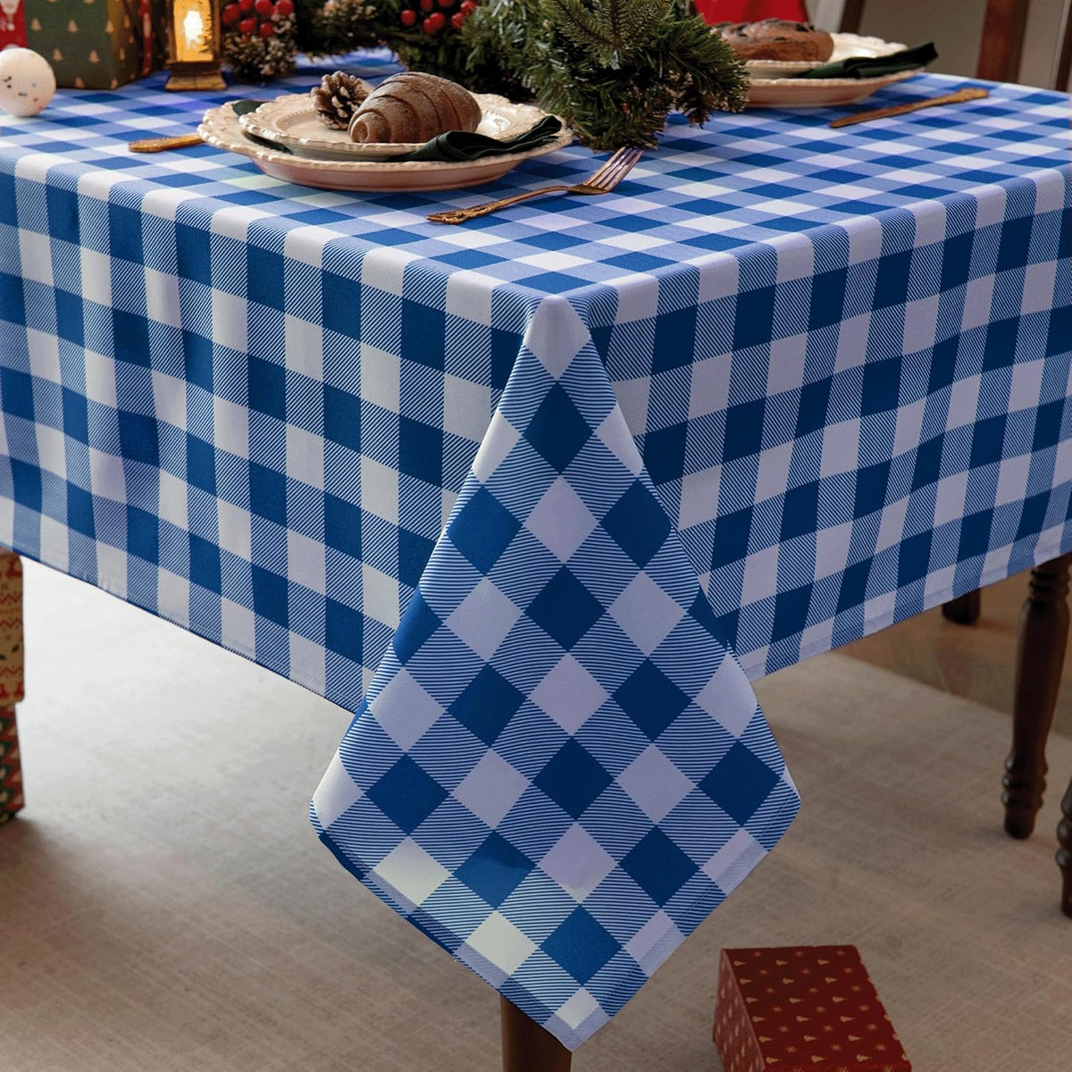 Classic Gingham Plaid Tablecloth Fabric - Rectangular 58x102 Inch Water Resistant Checked Table