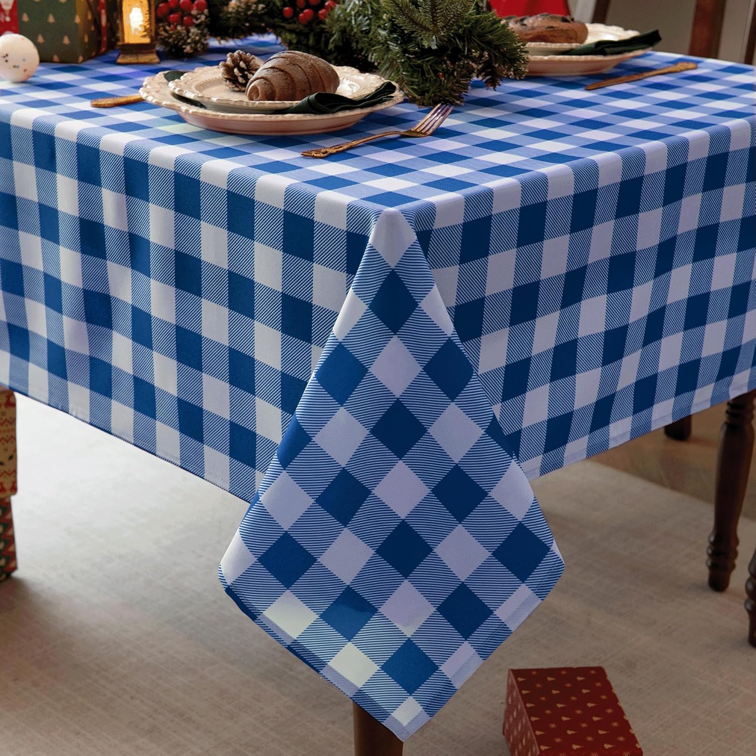Waterproof Plaid Tablecloth Fabric - Oblong 52x70 Inch Classic Buffalo Tartan Table Cloth for