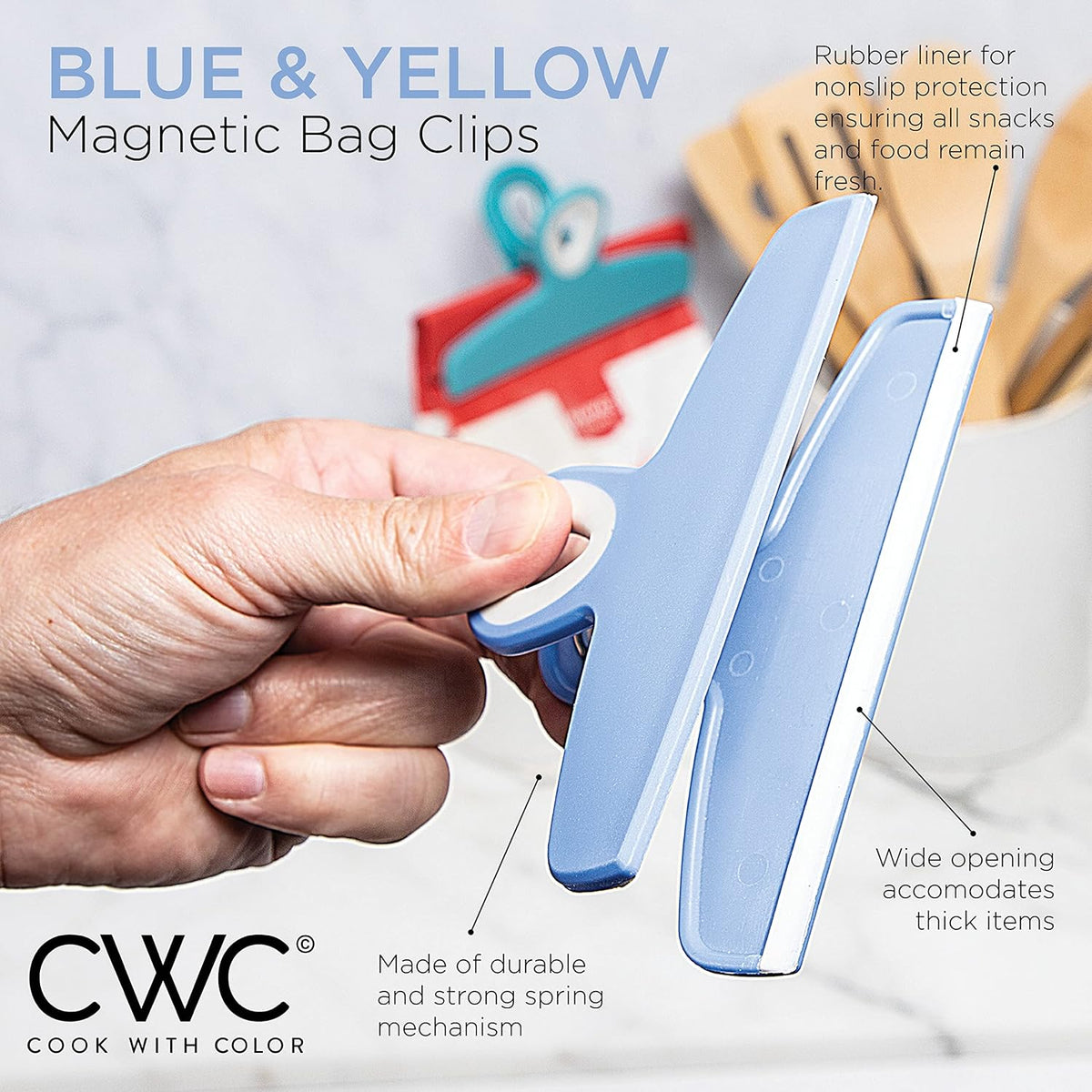 COOK WITH COLOR Bag Clips - Heavy Duty Chip Clip and Refrigerator Magnet Clips for Food Storage