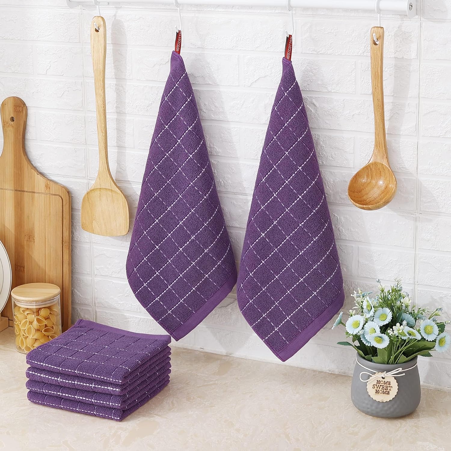 Homaxy 100% Cotton Terry Kitchen Dish Cloths, Ultra Soft and Absorbent Dish Towels for Kitchen