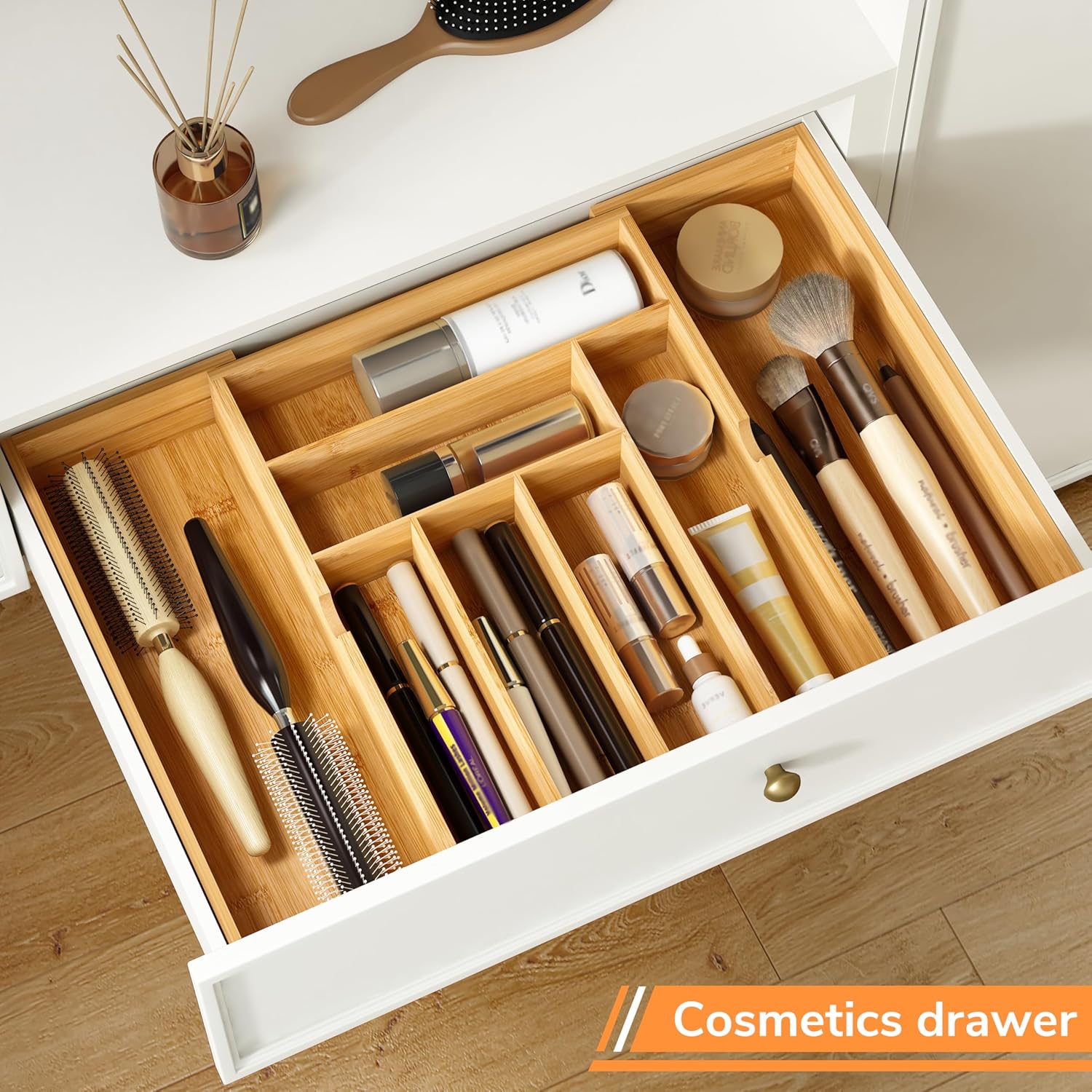 BAMEOS 3" Deepth Expandable Drawer Organizer, Deep Flatware Organizer, Adjustable Silverware