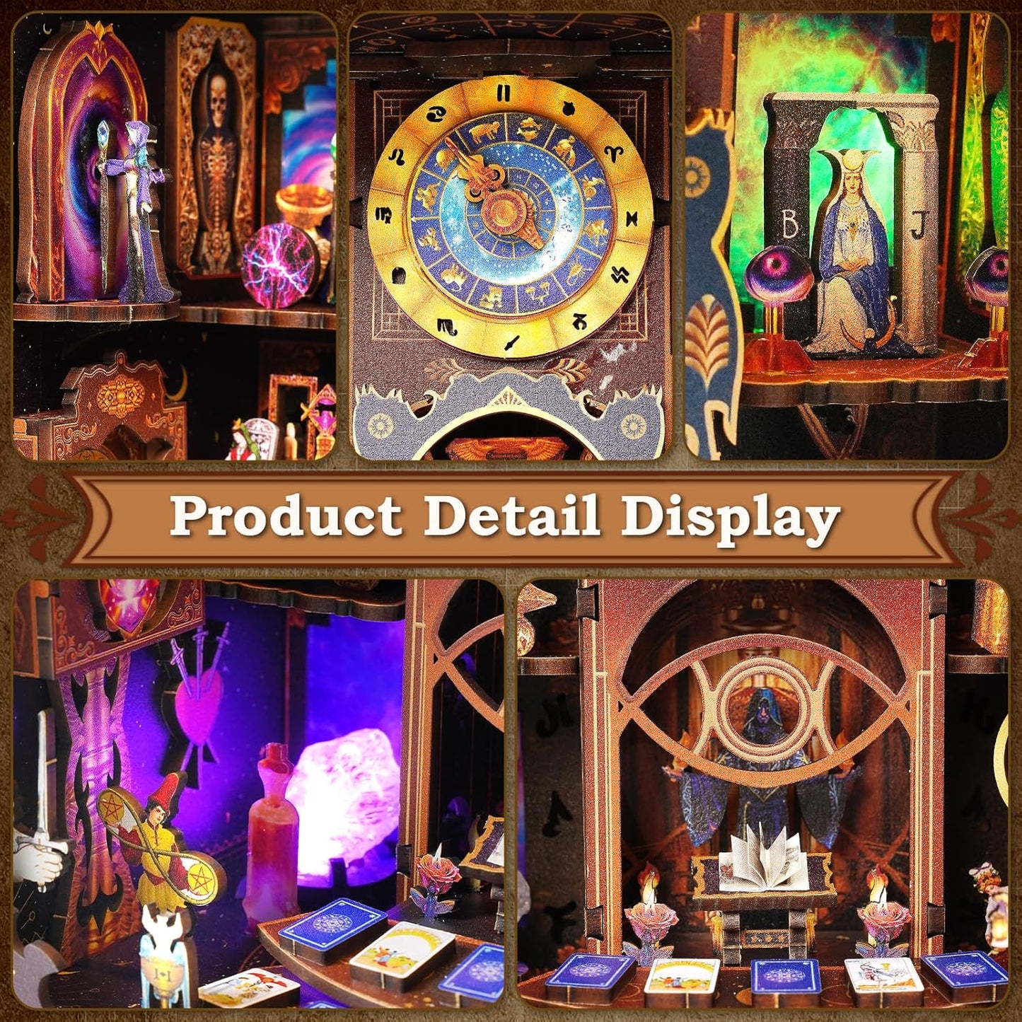 Book Nook Kit - DIY Miniature Dollhouse with LED Lights for Adults & Teens, Fantasy Tarot-Themed 3D