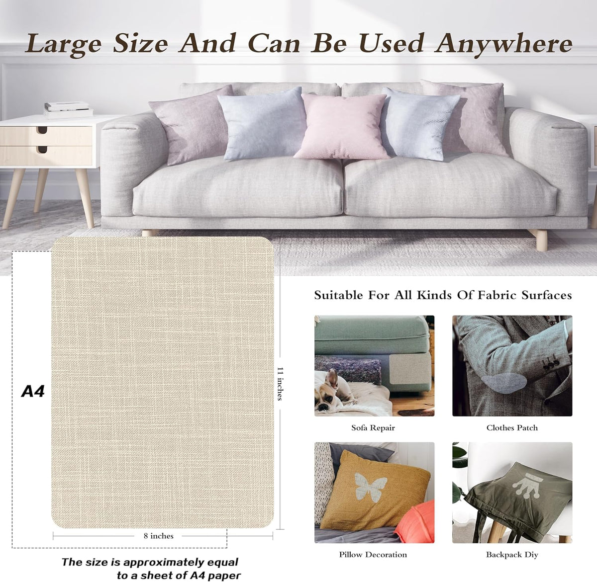 KING MOUNTAIN Fine Linen Fabric Patches, Self-Adhesive, 8x11 inch Extra Size, Multi Color, For