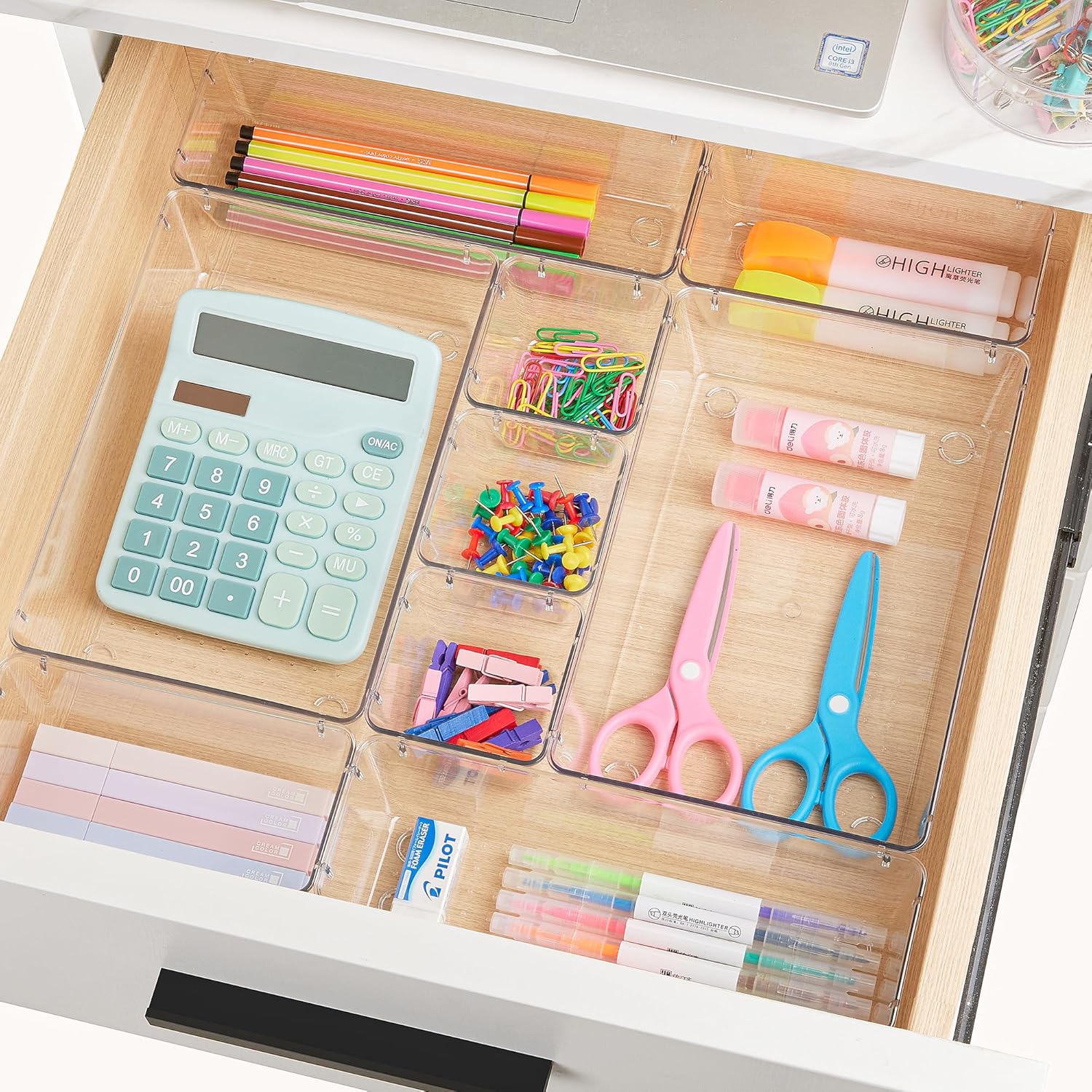 Vtopmart 25 PCS Clear Plastic Drawer Organizers Set, 4-Size Versatile Bathroom and Vanity Drawer