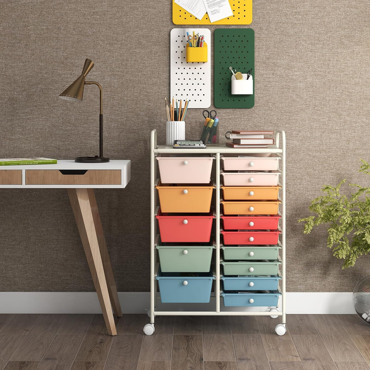 GOFLAME 15-Drawer Rolling Storage Cart, Multipurpose Movable Organizer, Utility Cart for Home