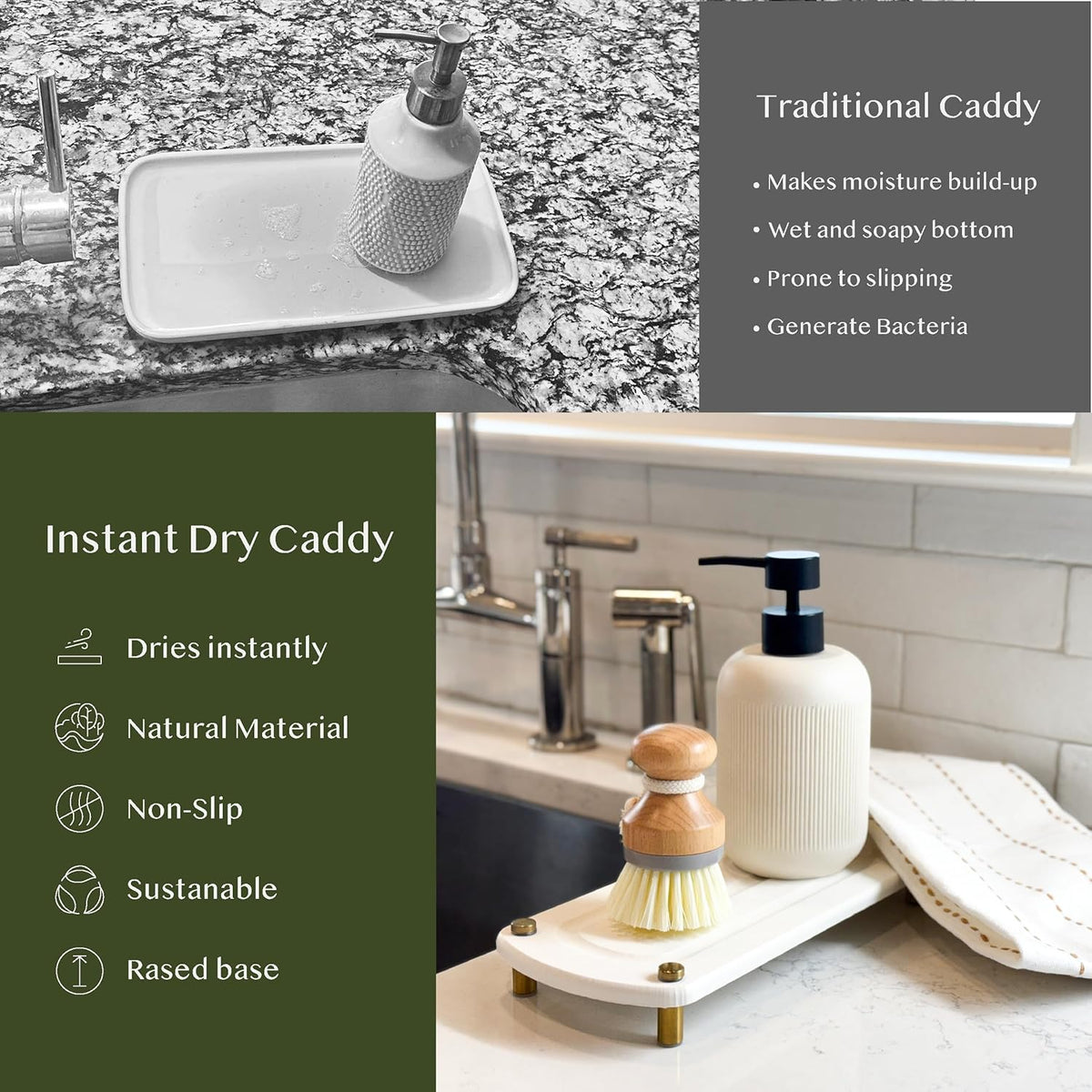 2PCS Water Absorbing Stone Soap Tray for Kitchen Bathroom Sink, Quick Dry Diatomaceous Earth Drying