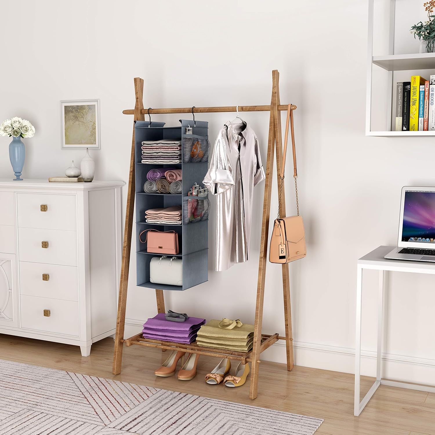 MAX Houser 5 Shelf Hanging Closet Organizer, Space Saver, Cloth Hanging Shelves with 4 Side