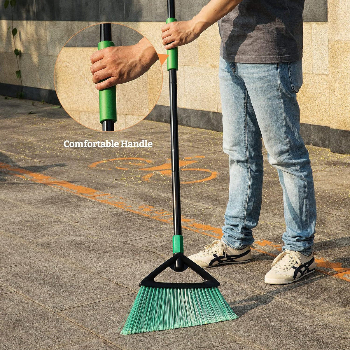 Eyliden Broom, Angle Broom with 57" Long Handle | Fit Heavy-Duty Cleaning, Also Works Well Fine