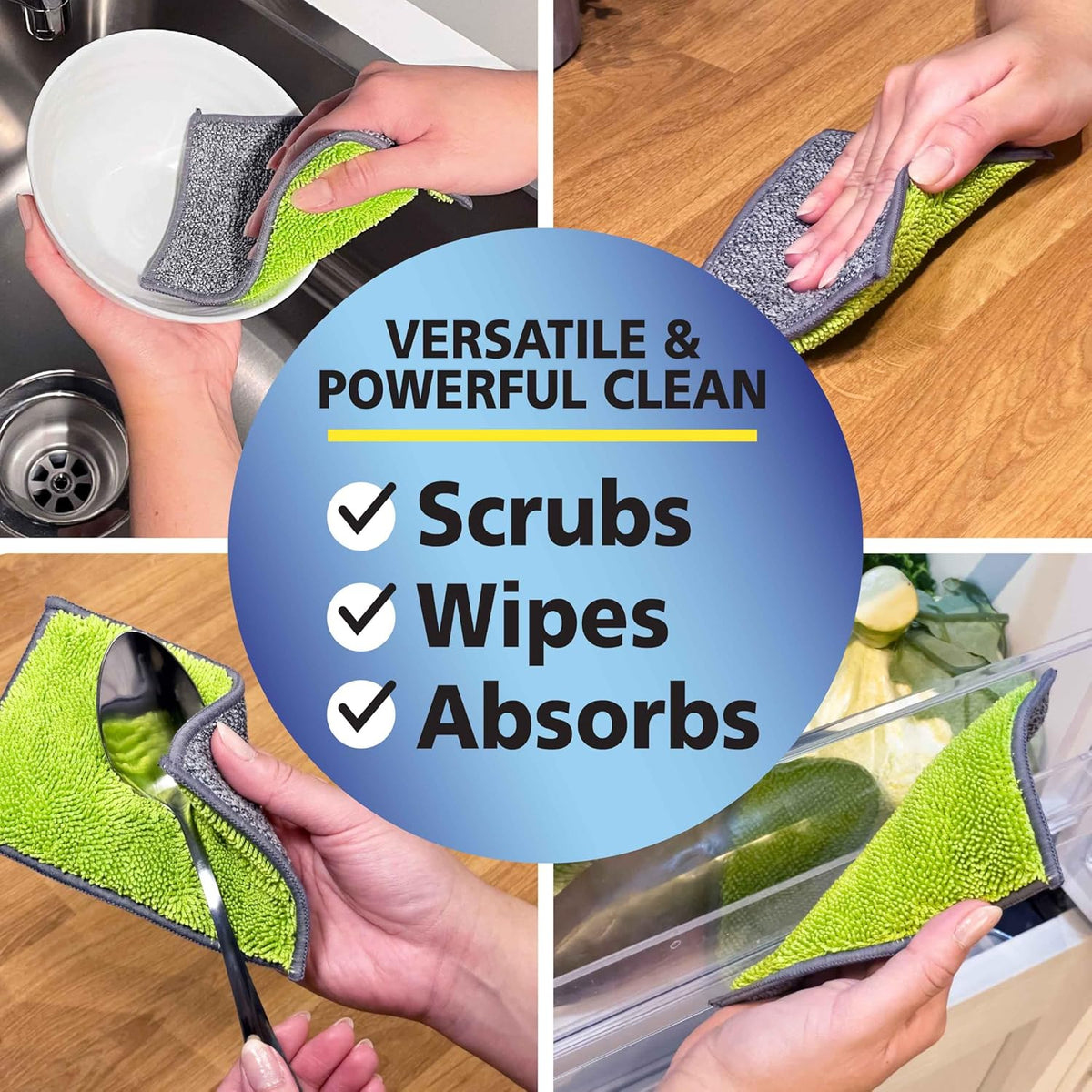 Fresh Tuff-Scrub, Large, 6-Pack Scrub-N-Wipe Sponge Cloth with Silvadur Antimicrobial for Odor