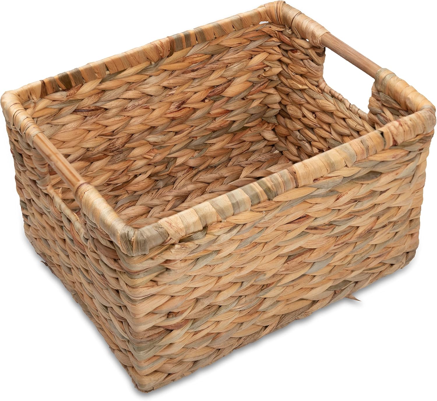 VATIMA Large Rectangular Wicker Basket with Wooden Handles for Shelves and Storage - Natural Water