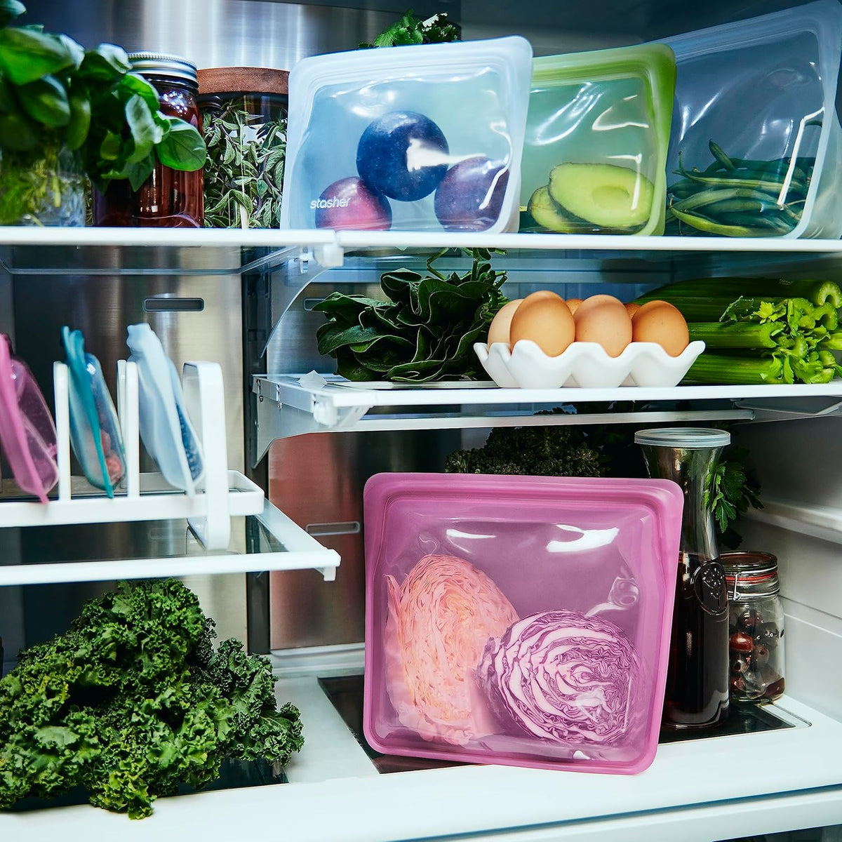 Stasher Premium Silicone Reusable Food Storage Stand-Up Bag Mega, Aqua, Microwave, Sous Vide