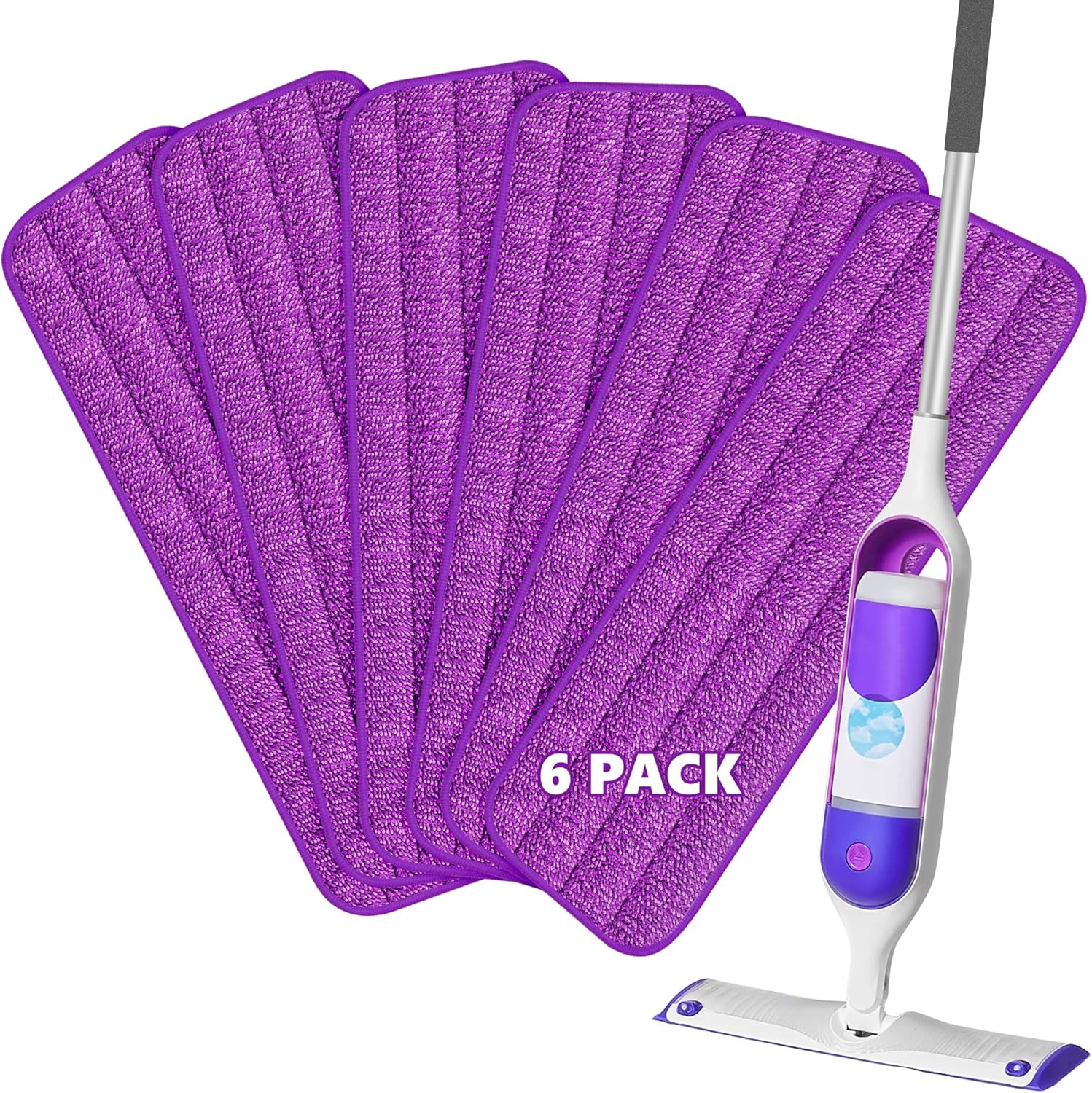 HOMTOYOU Reusable Pads Refills for Swiffer Power Mop: 6 Pack Microfiber Pad for Multi-Surface Floor