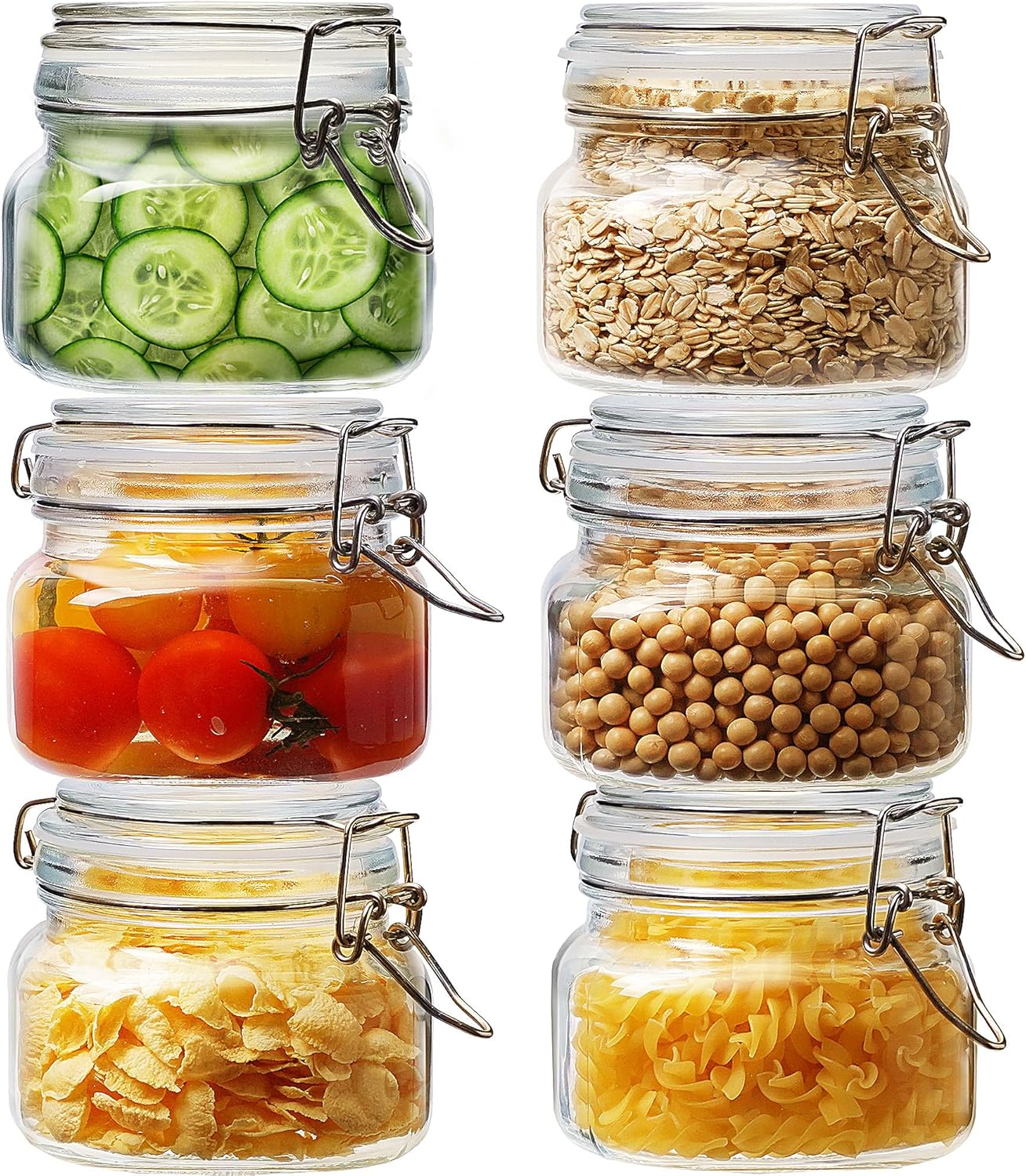 17oz - 6 Pack Square Glass Jars with Airtight Lid, Wide Mouth Mason Jars with Clamp Lids, Air Tight