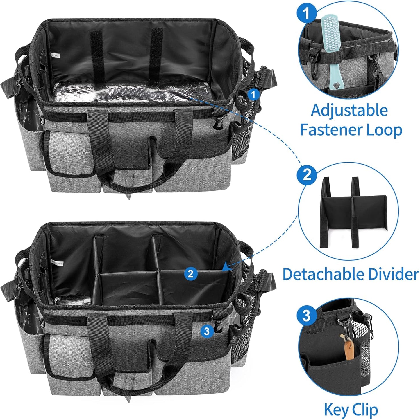 LoDrid Large Wearable Cleaning Caddy Bag with Detachable Divider, Cleaning Organizer with Handles