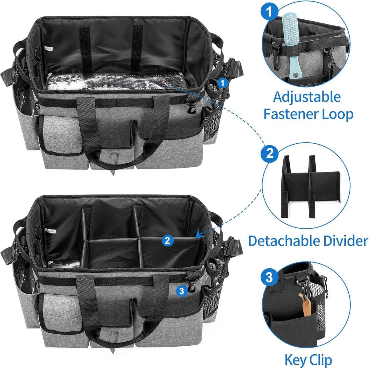 LoDrid Large Wearable Cleaning Caddy Bag with Detachable Divider, Cleaning Organizer with Handles