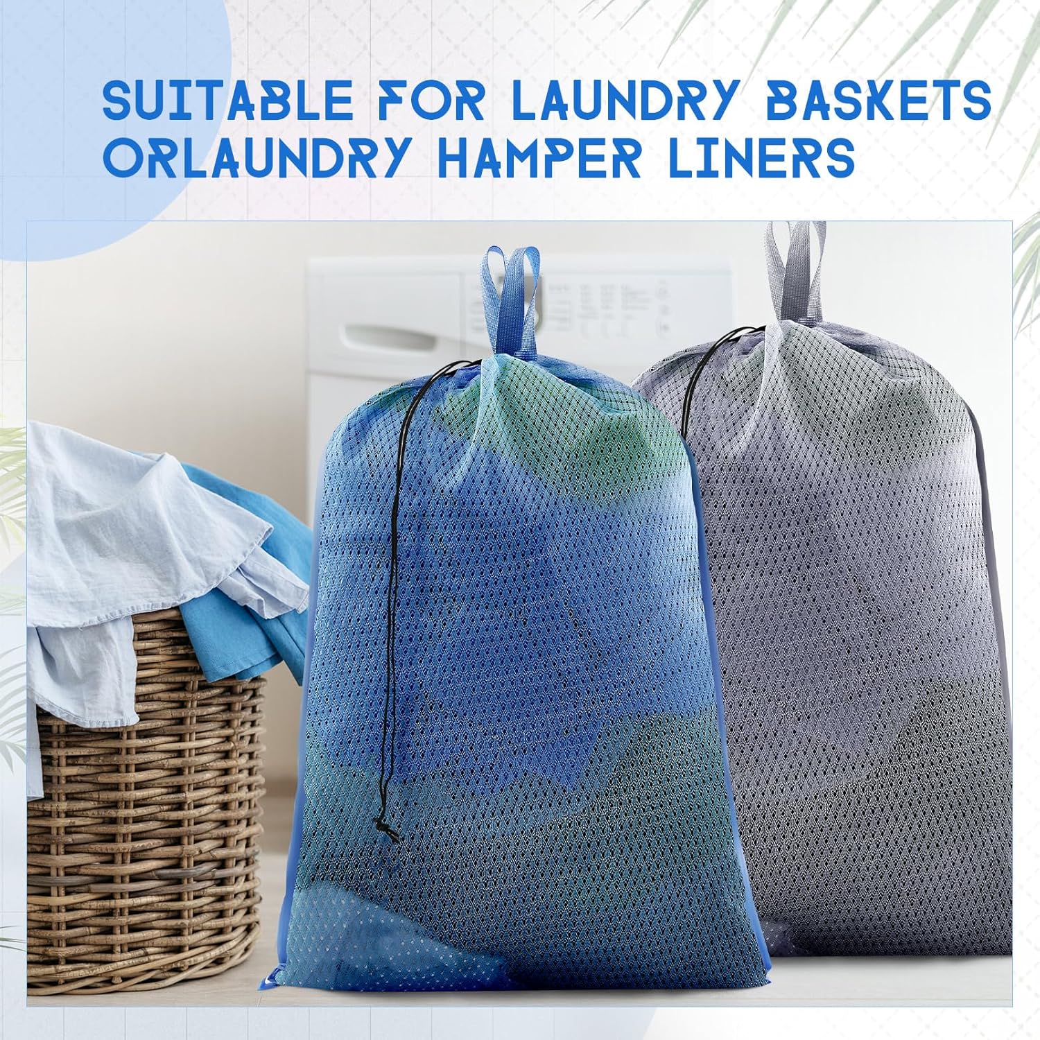 6 Pack 24 x 36 Inches Blue Mesh Laundry Bag with Handles Machine Washable Secure Drawstring Closure