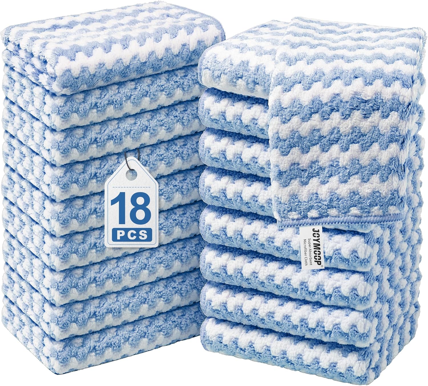 JOYMOOP Microfiber Cleaning Cloths – 18 Pack, 10" x 10", Blue – Reusable, Lint-Free, Super
