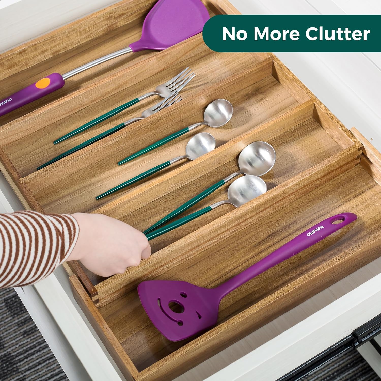 Utoplike Acacia Kitchen Drawer Organizer Expandable, Large Utensils and Cutlery Tray, Adjustable