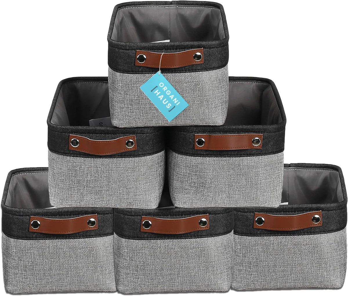 OrganiHaus Small Fabric Storage Baskets for Shelves 6 Pack, 12x8in Closet Storage Bins for Shelves