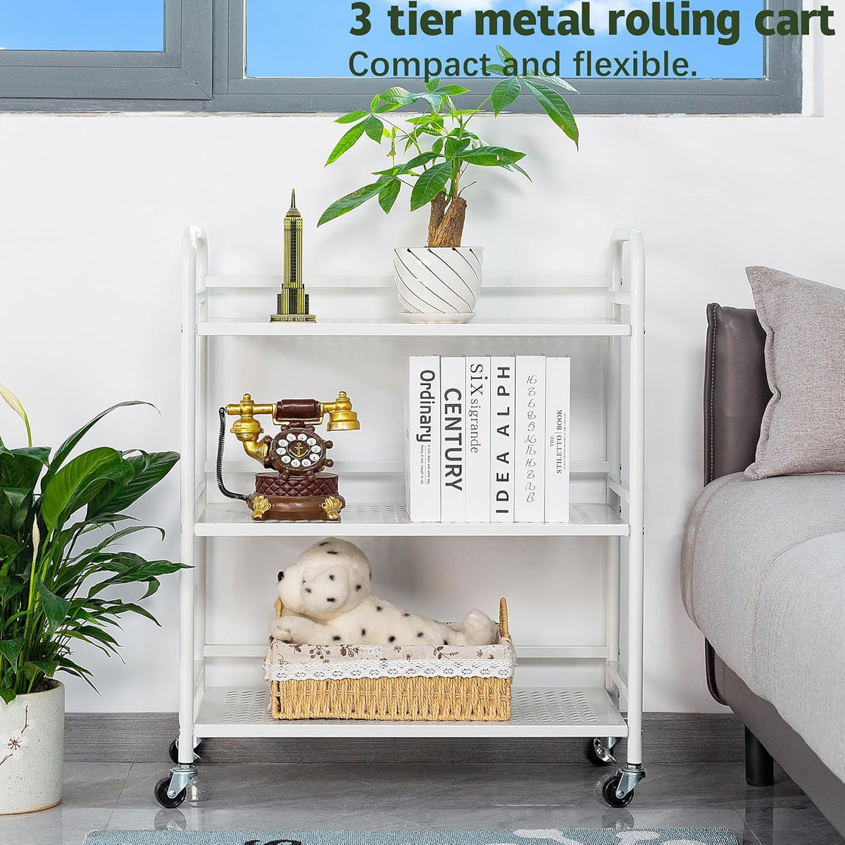 HDANI 3 Tier Metal Rolling Heavy Cart Supports 40 Lbs Per Tier,Rolling Cart with 2 Lockable Wheels