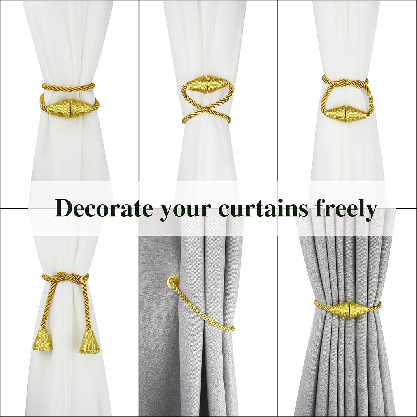 4 Pack Magnetic Curtain Tiebacks Rope Modern Handmade Curtain Tie Backs Decorative Drapes Weave