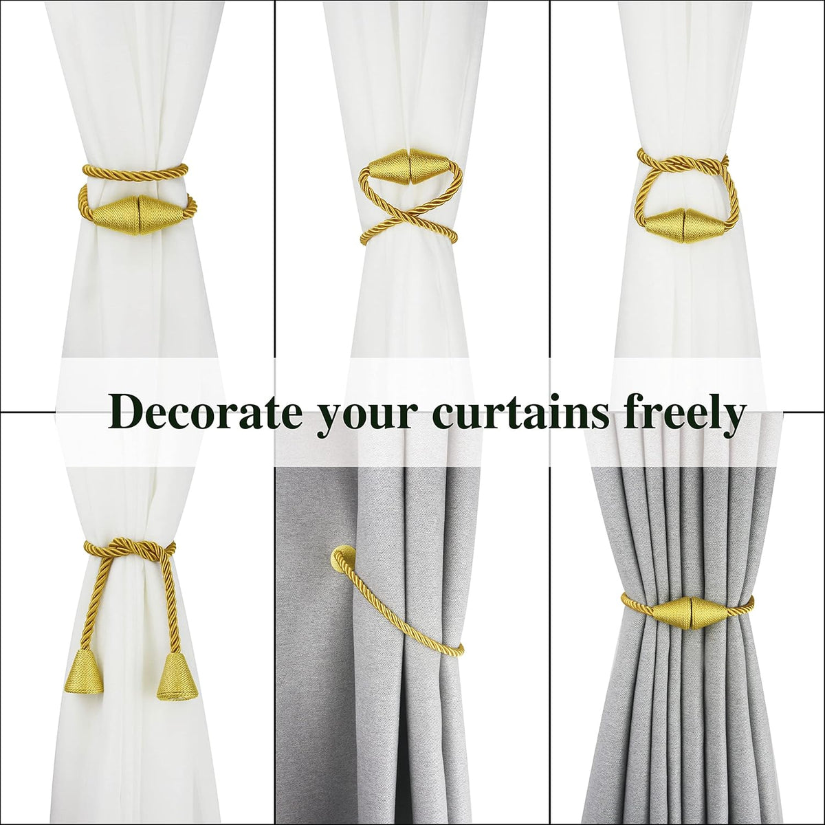 6 Pack Magnetic Curtain Tiebacks Rope Modern Handmade Curtain Tie Backs Decorative Drapes Weave