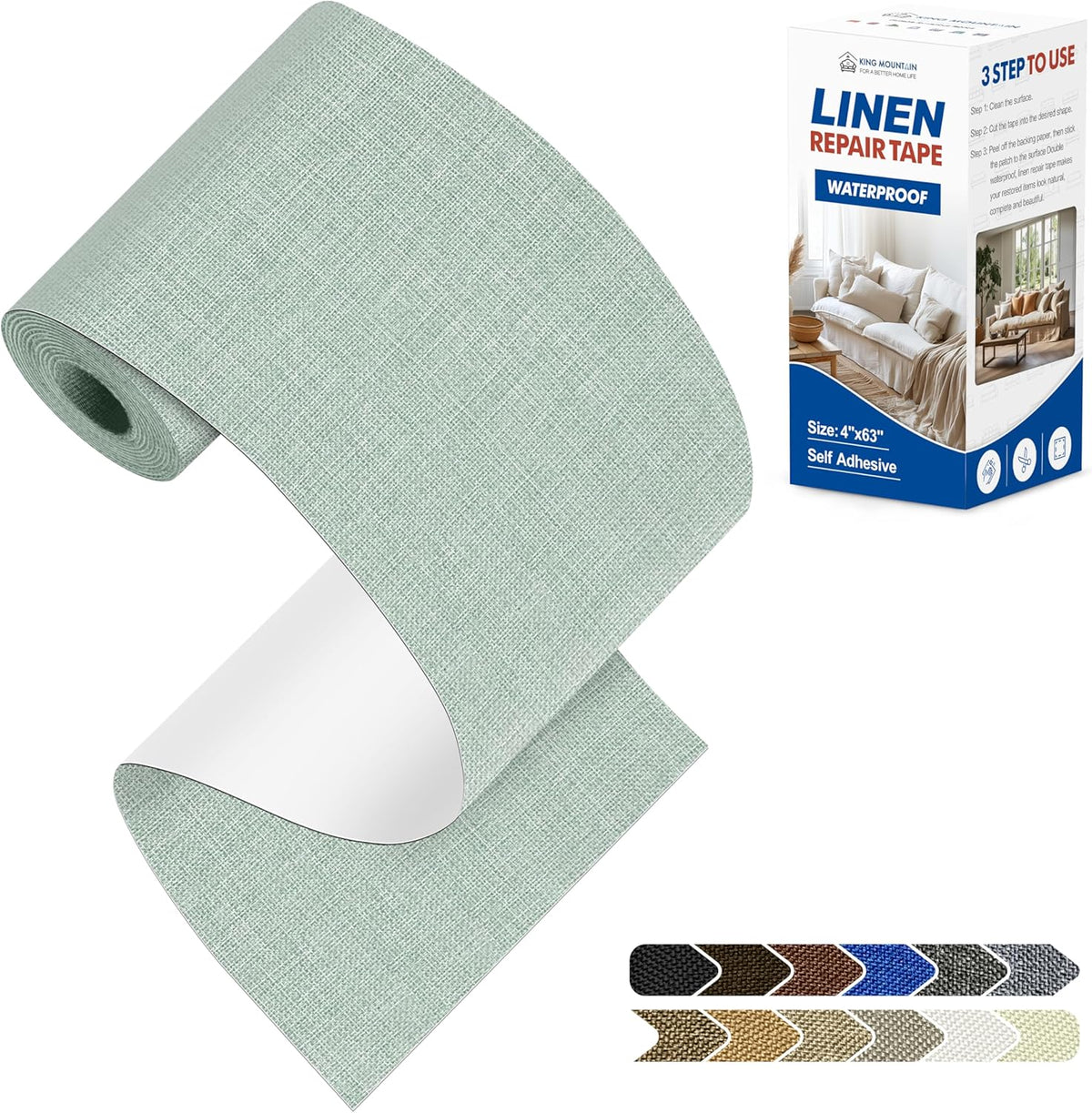 KING MOUNTAIN Linen Repair Patches, Self-Adhesive Fabric Patches, 4 X 63 inch Extra Size, Multi