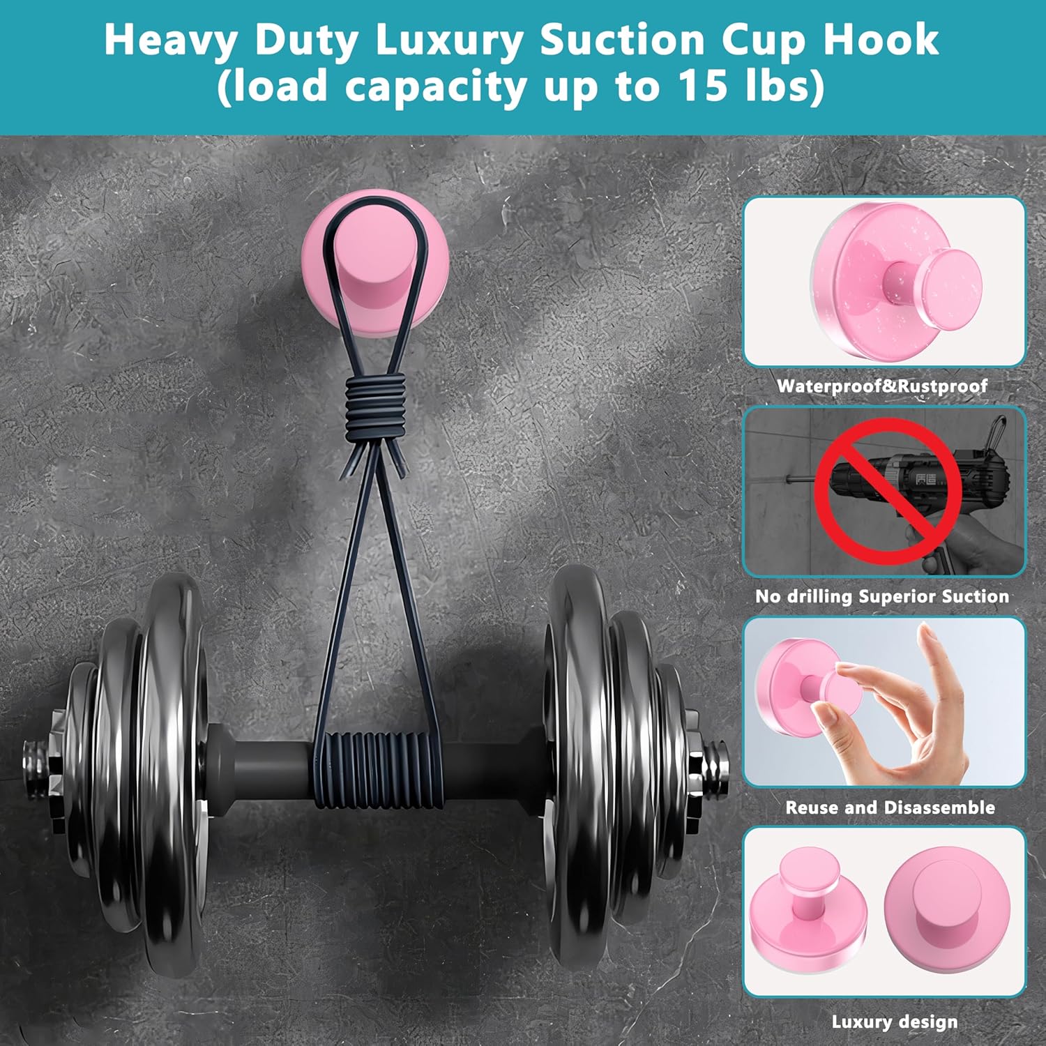 Suction Cup Hooks for Shower,Removable No Drill Towel Hooks,Upgraded 15 lbs Strong Suction hooks