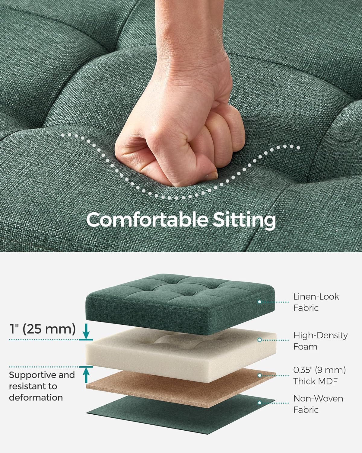SONGMICS Mazie Collection - 30 Inches Folding Storage Ottoman Bench, Ottoman Foot Rest, End of Bed