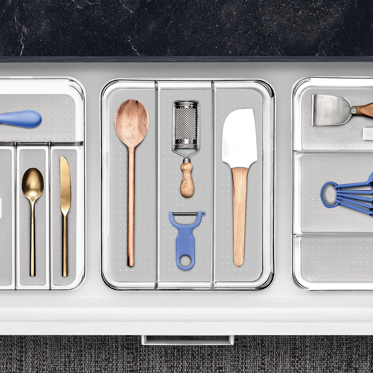 madesmart Utensil Tray - Large | Light Grey | Clear Soft Grip Collection | 3-compartment |