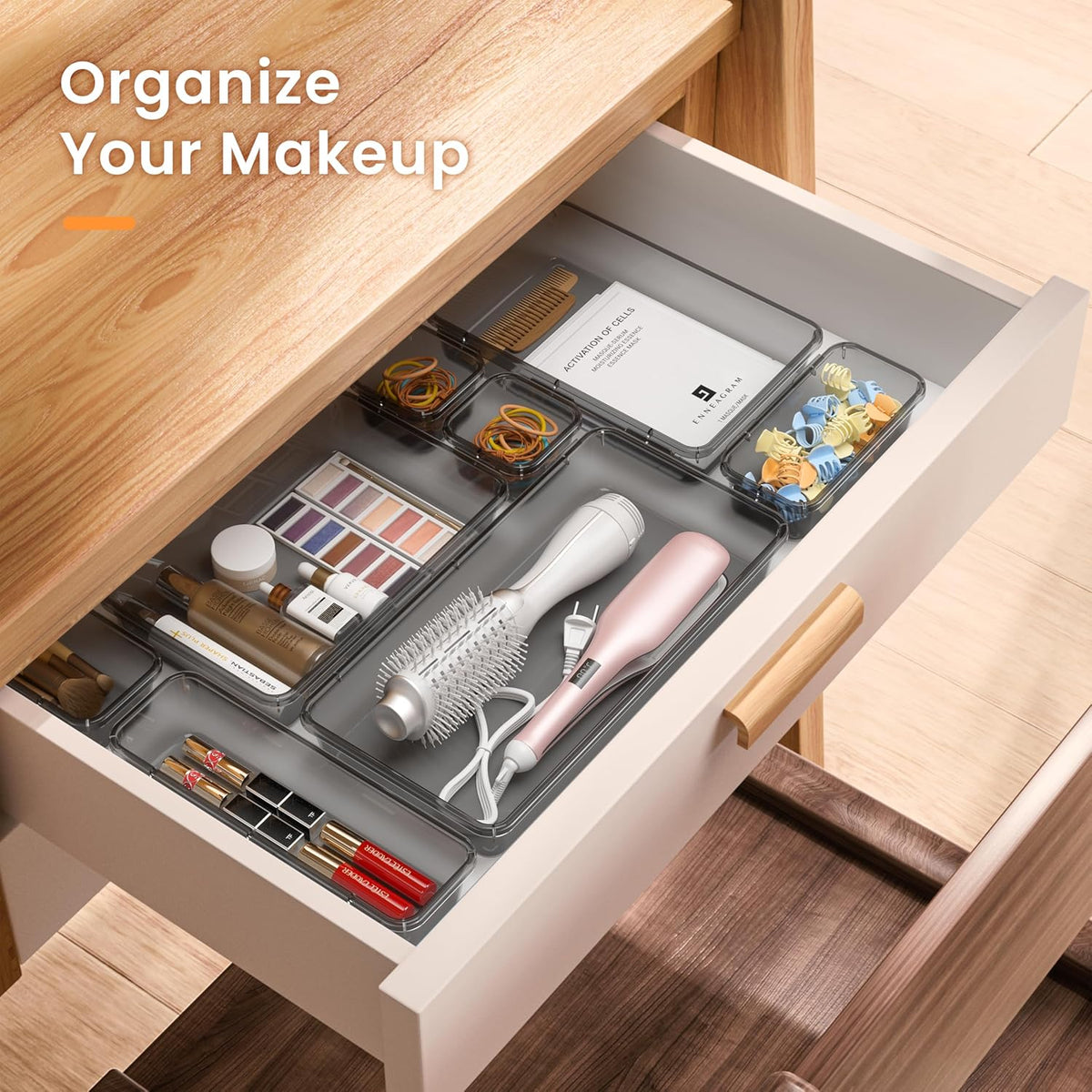 【Military Grade】 Drawer Organizer, 【𝟱𝗦𝗶𝘇𝗲】 Clear Makeup organizer, 【Holds 177 Items】 Bathroom