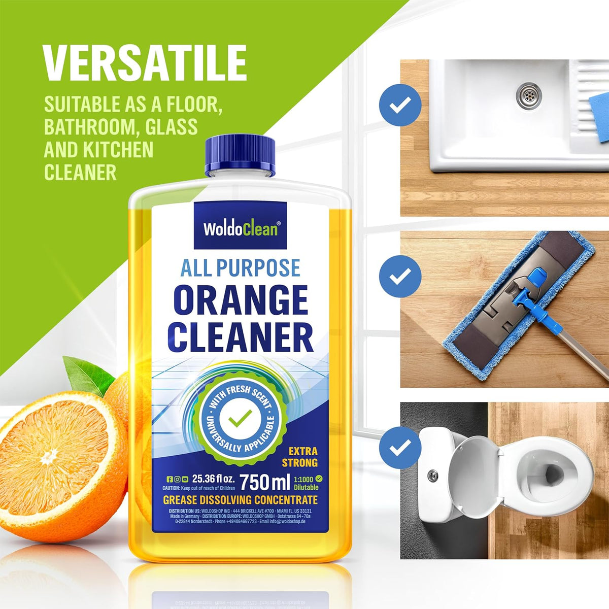 WoldoClean Orange Oil Cleaner Concentrated 25.36 fl oz (1 : 1000) - makes up to 200 Gallons