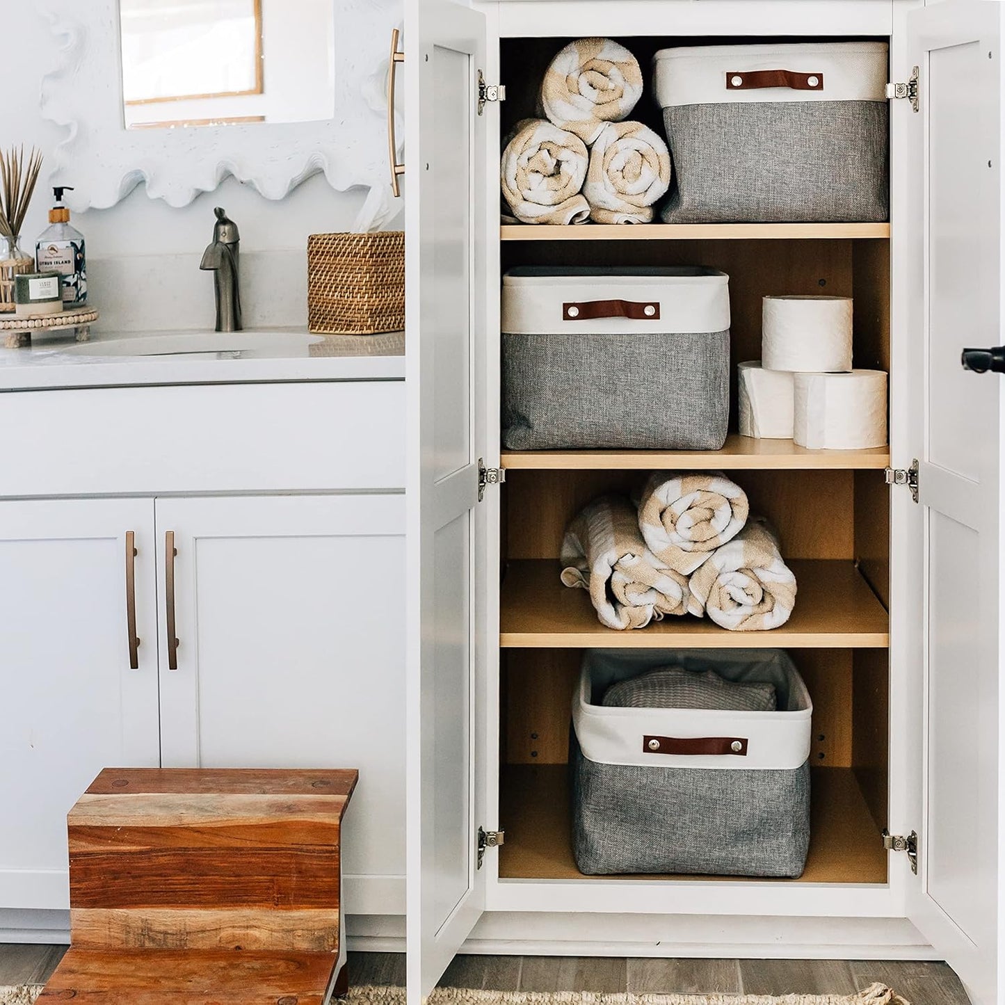 OrganiHaus Extra Large Fabric Storage Baskets for Shelves 3 Pack | 16x13in Closet Storage Bins for