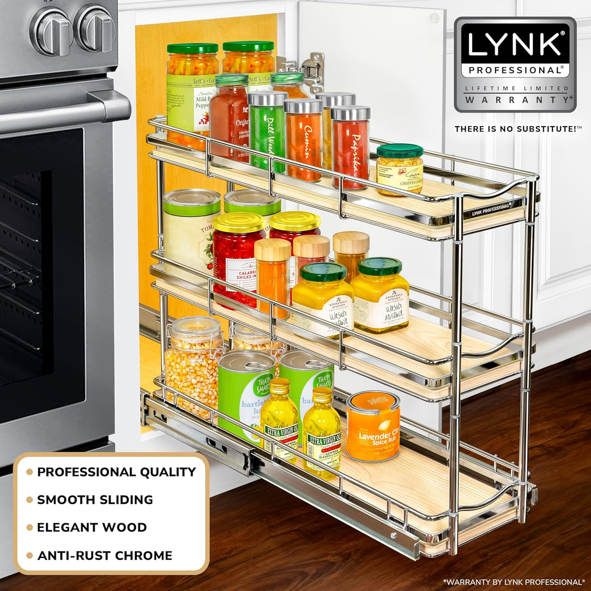 LYNK PROFESSIONAL® Élite™ Pull Out Spice Rack Organizer for Inside Kitchen Cabinets - 6"x21"