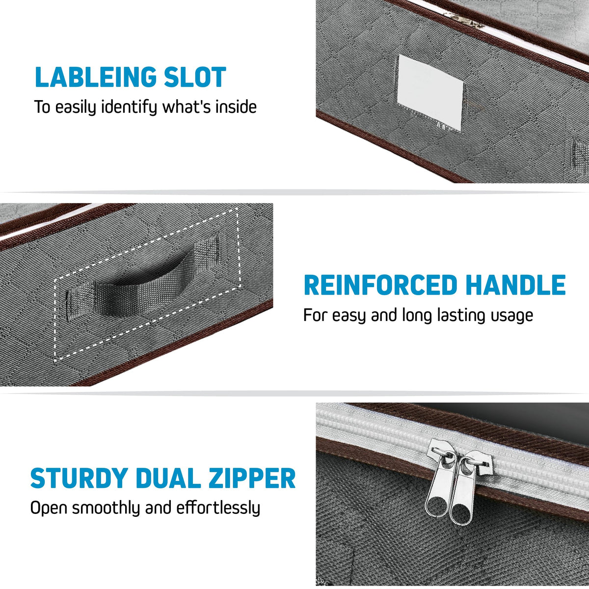 ZOBER Under Bed Storage Bags, Underbed Storage Containers, Gray, 90L 4-Pack