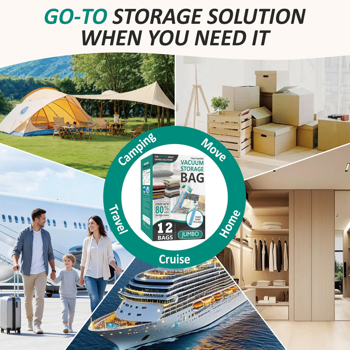 Cozy Essential Vacuum Storage Bags, 80% Compression Vacuum Seal Space Saver Plastic Packaging Bags