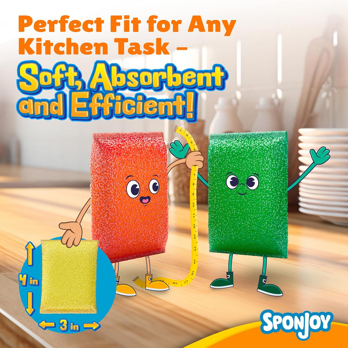 6-Pack Dish Sponges Kitchen - Colorful Kitchen Sponges for Washing Dishes, Non-Scratch &