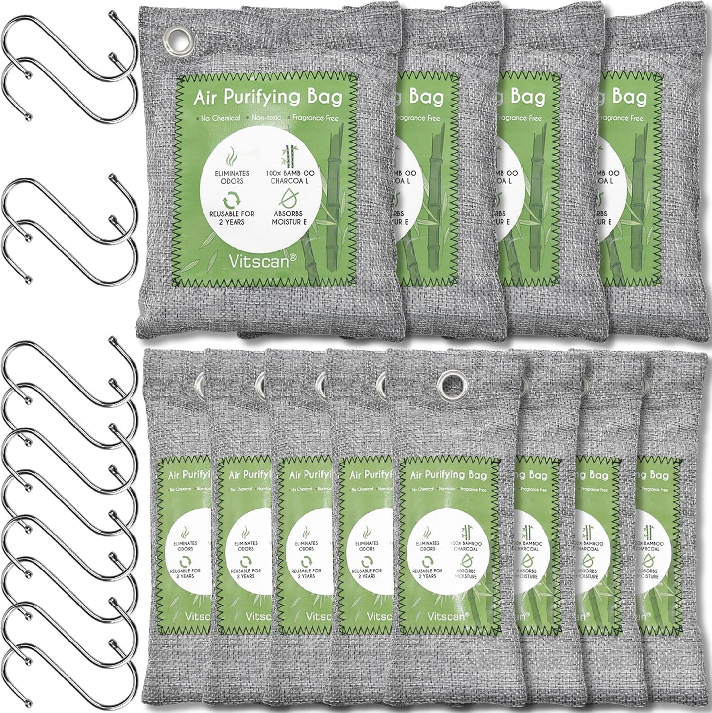 12 Pack Bamboo Charcoal Air Purifying Bag, Activated Charcoal Bags Odor Absorber, Moisture