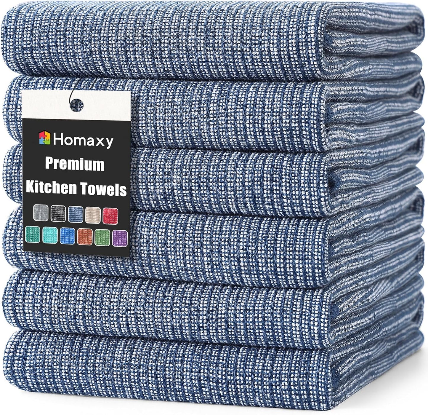 Homaxy Premium Kitchen Towels(18”x 28”, 6 Pack), Large Cotton Kitchen Hand Towels, Flat and Terry